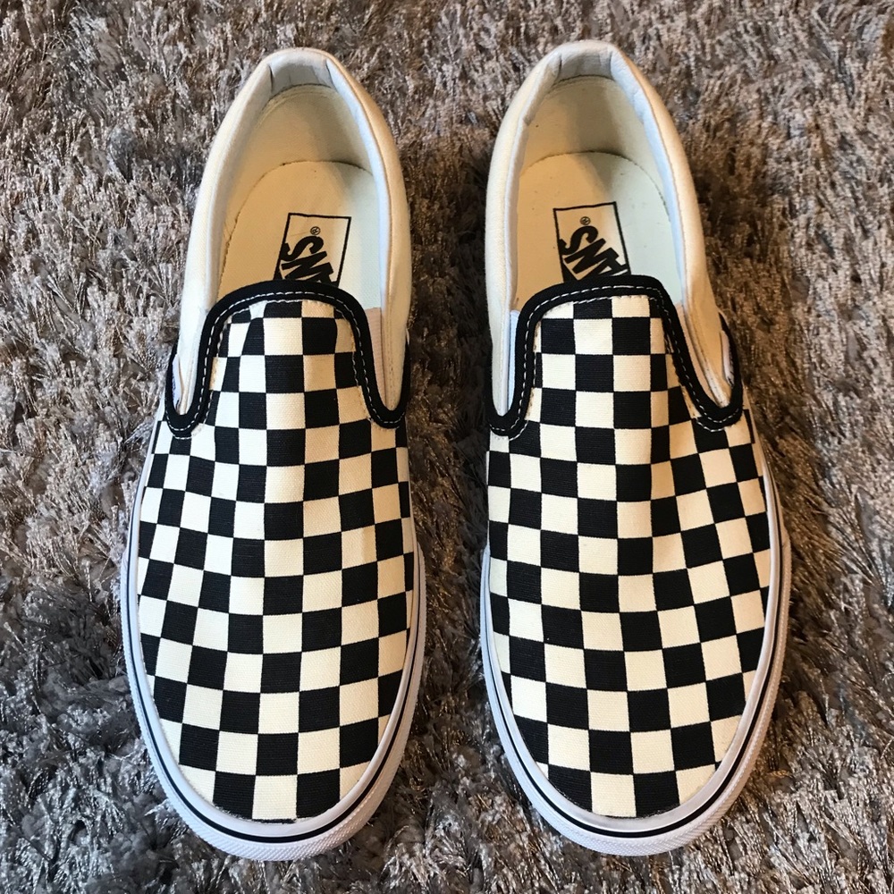 Black and white checkered slip on Vans